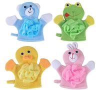 4Pcs Baby Wash Mitt with Small Sponge - Cute Animal Designs Kids Washcloths Glove, Child Bath Mitt for Cleanse The Skin(Bear,Rabbit,Frog,Duck)