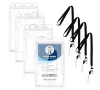 4PCS Badge Holder, Transparent ID Card Holder with Lanyard, Lanyard Card Holder Clear Hard Plastic with Two Card Slots for School Office Identity Card Licenses and Passes (Vertical)