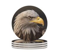 4PCS Bald Eagle Coasters Non-Slip Round Drink Coasters with Ceramic Stone and Cork Base, Heat Resistant Absorbent 33.00Stone Coaster Set for Kinds of Mugs and Cups, 4 Inch