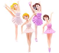 4pcs Ballet Girl Birthday Cake Decoration, Ballet Dancer Cake Topper, Ballerina Ornament Dancer Figure Ballet Dancer Cake Ornament for Party Birthday Wedding Decor