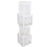 4Pcs Balloon Box Transparent Case with Letter Stickers, Reusable Plastic and Paper Balloon Holder for Baby Shower Wedding Party Decoration, 30x30x30cm (LOVE)