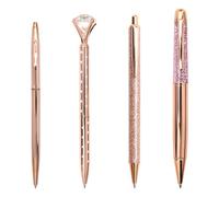 4Pcs Ballpoint Pens Set Rose Gold Personalized Bling Metal Pens Crystal Diamond Pen Retractable Pen Office Desk Accessories Work Leaving Gift Black Ink Ballpoint Pens for Girls Women Teachers Adults