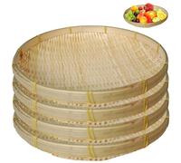 4Pcs Bamboo Basket, 6x1.2" Round Bamboo Serving Tray, Storage Woven Tray Round Fruit Basket for Garden, Daily Dinning, Kitchen Organization, Stackable