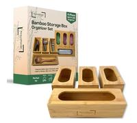 4PCS Bamboo Storage Bag Organizer Set Multi-Use Baggie Organizers for Gallon, Quart, Sandwich, Snack Food Bags, Tea Bag, Silverware, Ideal for Kitchen, Office, Makeup, Bathroom, Utensil, Junk Drawer