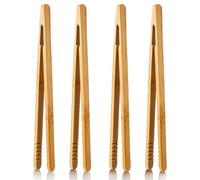 4PCS Bamboo Toaster Tongs, Small Wooden Tongs for Toaster, Bamboo Kitchen Utensils, Cooking Tweezers for Fruits, Salad, Pasta, Grilling, Bread, Pickles, Bacon - 7.1 Inch