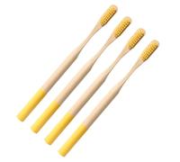 4pcs Bamboo Toothbrush with Soft Bristles, Biodegradable Manual Brush | Anti Slip Ergonomic Grip, for Home Use and Travel, Yellow Finish, Kraft Paper Packaging