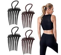4pcs Bandette Comb with Elastic Band, 3.1x2.6 Inch Fluffy Hair Comb Ponytail Hair Comb Volume Inserts Combs Bump it up Hair Combs for Hair Styling Accessories (Black, Brown)