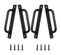 4PCS Barn Door Handle Black 14.5cm Premium Heavy Duty Rustic Aluminum Alloy Barn Door Pull Handles, Gate Handle with Plate for Sliding Garage Shed Closet Drawer, Indoor/Outdoor(4,128mm Hole Center)