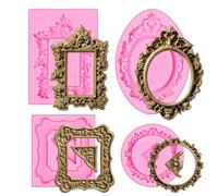 4Pcs Baroque Frame Mold, Picture Photo Mirror Frame Chocolate Mold, Silicone Fondant Molds for Cake Decorating Cupcake Photo Cake Topper Chocolate Candy Sugarcraft Dessert Decor