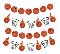 4pcs Basketball Banners, Pre-Strung Paper Sports Ball Garlands Hanging Decorations for Basketball Theme Event Party Birthday Party Baby Shower Decorations Supplies