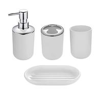 4pcs Bathroom Accessories Set, Toothbrush Holder Tooth Mug Soap Dish Liquid Bottle Bathroom Set Shower Countertop Vanity Organizer(White)