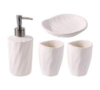 4PCS Bathroom Accessories Set with Soap Dispenser, Tumbler, Toothbrush Holder & Soap Dish - Durable Ceramic Countertop Organiser for Sink, Vanity & Modern Bathroom Décor