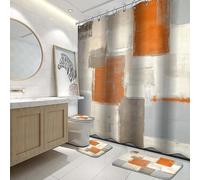 4pcs Bathroom Shower Curtain Sets With Rugs,modern Orange And White Painting Art Bathroom Sets With Shower Curtain And Rugs And Accessories