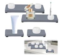4PCS Bathroom Vanity Trays, Diatomite Coaster & Tray Set, Instant Dry Sink Organizer with Electric Toothbrush Holder, 2 Sizes Countertop Organization pad, Water Absorbing Stone for Bathtub (Dark Gray)