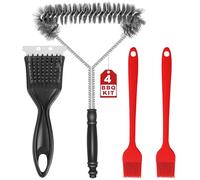 4PCS BBQ Cleaning Wire Brush Set with Soft Wire Brushes & Scraper Cleaner, 4 in 1 the BBQ Cleaning Brush Kit for Gas, Charcoal, Grill Grates