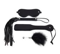 4Pcs BDSM Kits Spanking Paddle for Adult Sex Pleasure Pu Leather Whip & Crop Bondage Accessiories Sm Toys for Women Couples Black One Size