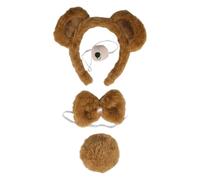 4Pcs Bear Costume Set, Bear Ears Headband Nose Bow Tie Tail | Soft plush fabric, one-size adjustable headband, nose with elastic band, bow tie and tail with safety pin, suitable for World