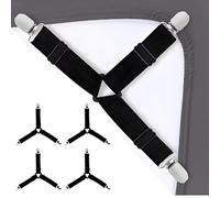 4PCS Bed Sheet Clips, 3 Clips Bed Corner Holder Bed Sheet Fasteners Mattress Cover Clips, Adjustable Heavy Duty Bedding Sheet Straps with Elastic Bands, Mattress Cover Grippers for Fitted Sheets