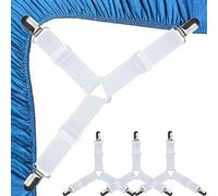 4PCS Bed Sheet Straps - Adjustable Bed Sheet Holder Straps to Keep Sheets in Place, Enhanced Thickened Bands Bed Sheet Suspenders, Fitted Bed Sheet Fasteners for Bedding (White)