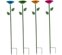 4Pcs Bee Watering Station Flower Shaped Metal Bee Cups Waterproof Colorful Butterfly Feeder for Outdoor Garden Yard Decor