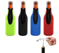 4Pcs Beer Bottle Cooler Sleeve, 12Oz/355ML Zip-up Bottle Jacket, Foldable, Reusable Beer Carrier, Neoprene Insulator Coolers