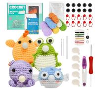4Pcs Beginners Crochet Kit, Crochet Kit for Beginners Adults and Kids, Animals Crochet Kit, DIY Crochet Craft Kit with Instructions and Video Tutorials Yarns Accessories, Christmas Birthdays Gift (B)