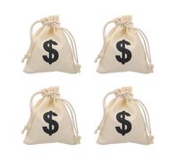 4pcs Beige Canvas Drawstring Pouch Money Symbol Letter Pattern