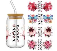 4pcs Best Mom Butterfly Dragonfly UV DTF Cup Wraps Transfer Waterproof Sticker for Glass Cups Furniture Craft DIY Crafts，Rub on Transfer Stickers for DIY Water Bottle Laptop Decal Wood Car