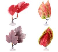 4pcs Betta Leaf Hammock, 4 Styles Adjustable Plastic Betta Bed Resting Spot Small Fish Tank Decor Decoration Accessories with Suction Cup & Bracket for Aquarium Four-Eyed Silk Fish Guppy to Rest (Red)