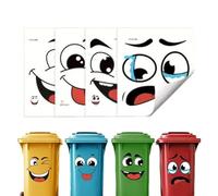 4Pcs Bin Stickers, Personalised Stickers, Bin Sticker for Wheelie Bins with Fun Expressions Reusable Waterproof Self Adhesive Designs for Fun Decor Trash Can Decals Cartoon Expressions Bucket Fridge