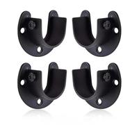4pcs Black 25mm (0.98" Inch) Diameter Stainless Steel Rod Socket Flange U-Shape Bracket End Support for Curtain Pole, Wardrobe Closet & Bathroom Shower Rail Curtain