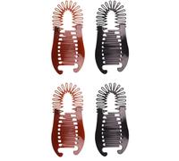 4Pcs Black and Brown Elongated Interlocking Plastic Banana Clip Women Two Sides Combs Ponytail Clincher Accessories