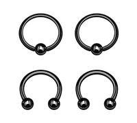 4PCS Black Anodized Captive Ring,Horseshoe Earrings 16g 3mm Ball Cartilage Eyebrow Nose Earrings Piercing Jewelry Pick Color, Stainless Steel, no gemstone