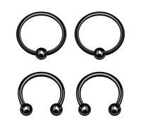 4PCS Black Anodized Captive Ring,Horseshoe Earrings 16g 3mm Ball Cartilage Eyebrow Nose Earrings Piercing Jewelry Pick Color, Stainless Steel, no gemstone