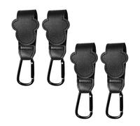 4pcs Black Buggy Clips, Non Slip PU Leather Pram Hooks for Changing Bags, Handbags, Universal for Prams, Strollers, Rollators, Mobility Scooters