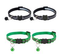 4Pcs Black Cat Collars Quick Release with Strap and Bell,Quick Release Safety Buckle for Kittens and Adult Cats,Soft Comfortable Fabric, Paw Print & Night Visibility Collar Set
