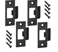 4pcs Black Door Strike Plate,Stainless Steel Door Latch Plate,Standard Tubular Latch Replacement 70mm X 40.3mm for Door Frame Door Jamb Standard Strike Plates with Repair Screwings