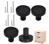 4PCS Black Drawer Knobs - Matte Round Flat Black Aluminium Handles for Chest of Drawers, Cupboard, Dresser, Wardrobe
