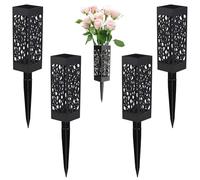 4Pcs Black Grave Vases With Spike,Grave Flower Holders Rectangle Vases Floral Vase Cones With Stake Drainage Holes For Gravestone Graves Yard Decoratio Grave Flower Pots