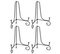 4pcs Black Iron Plate Display Stand with Adjustable Width for Tablets | Curved Metal Stand, Folding Triangular Form, for Museums and Bookshelf Display, Collectors and Staff