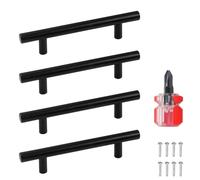 4Pcs Black Kitchen Cupboard Handles 96mm Hole Cente, 150mm Stainless Steel T Bar Pull Handle with Screwdriver and Screws, Matt Black Drawer Cupboard Door Handles for Cupboards Furniture Decoration