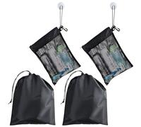 4PCS Black Mesh Shower Bags,Hanging Toiletry Organizer,Drawstring Closure,Quick-Dry Waterproof Makeup Bag,Toiletry Bags for Women, Perfect for Gym, Travel