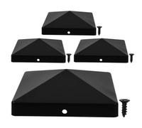 4pcs Black Plastic Fence Post Cap for 4 Inch Wood Posts | Square Pyramid Shape, Sloped Drainage Angle, Weatherproof Seal, for Porches, Yards and Cedar Posts