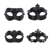 4pcs Black Plastic Masquerade Half Face Masks, Vintage Style, 4 Pack, for Halloween, Mardi Gras and Costume Parties