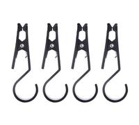 4pcs Black PP Tent Hanging Clips with Hook for Backyard and Closet | Widened Jaw Grip, Curved Hanger Design, Matte Finish, for Nylon, Towels, Rv Travel Use