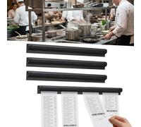4Pcs Black Receipt Holder Restaurant No Drill 30 cm*4 Tab Grabber Ticket Rail Restaurant Order Grabber Wall Mount, 12 inch Aluminium Ticket Holder for Bill Receipt Check Holder Catering Cafe Pub Bar