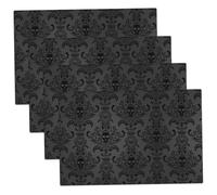 4Pcs Black Rectangle 19x13 Inch Halloween Placemats - Heat Insulation Table Mat Gothic Skulls Kitchen Washable Dining Table Protector Decor