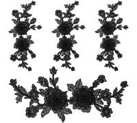4Pcs Black Rose Applique Patches Vintage Rose Sew on Patches Boho Flower Applique Retro Flower Pair Polyester Embroidered Patches for Clothes Dress Hat Bag Jeans Shoes Wedding DIY Craft Supply