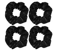 4pcs Black Satin Silk Stretchy Scrunchies - Big Ties Elastic Hair Bands for Thick, Curly, Thin Hair - Sleeping, Traceless Frizz Prevention for Girls & Women
