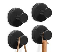 4PCS Black Suction Cup Hooks Stainless Waterproof, Large Suction Hook for Hanging,No drill Suction Heavy Duty Vacuum Adhesive Hooks for Shower Bathroom Kitchen Glass Door Window(Hang up to 22LBS)